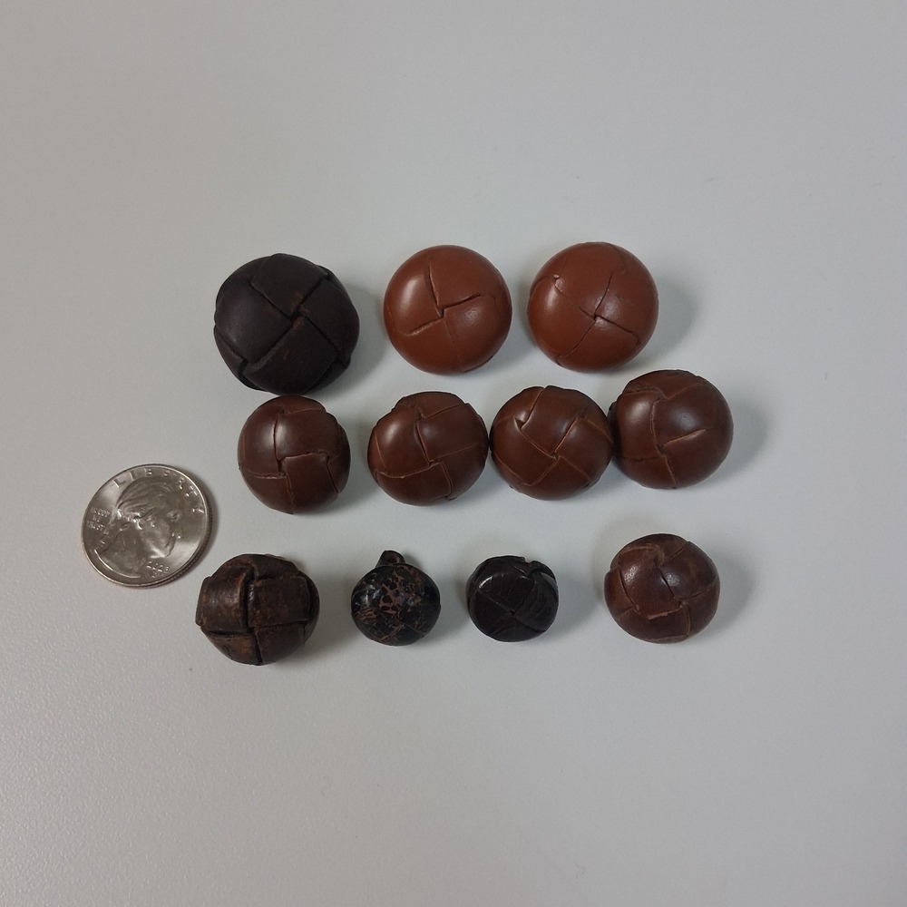 Vintage Leather Knot Buttons Lot Mixed Sizes Brown Black Shank Buttons Crafts